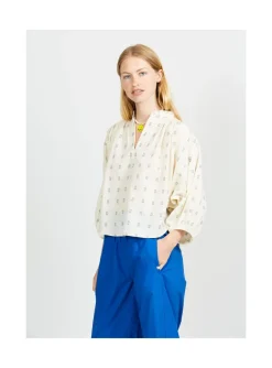 Arsene et les pipelettes Chemisier Femme Plumetis Gots BLEU4 Sale