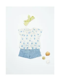Arsene et les pipelettes Short Bébé Lin Chiné BLEU4 Sale