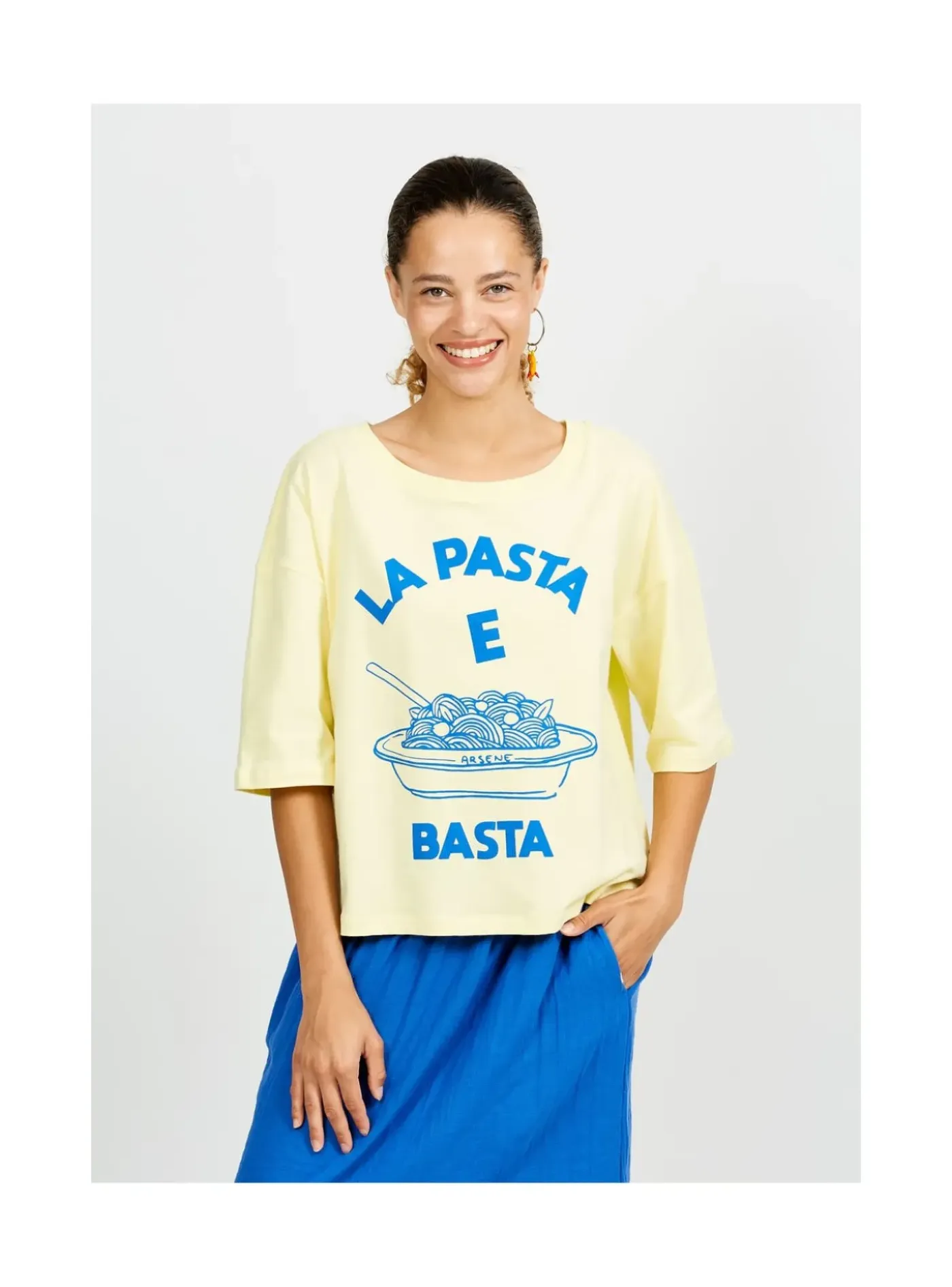 Arsene et les pipelettes T-shirt Femme Pasta E Basta JAUNE52 New